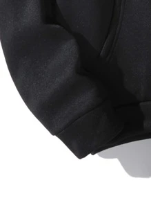 ROMWE MEN Grunge Punk Men Floral & Letter Graphic Drawstring Thermal Hoodie, School - Black - View 3