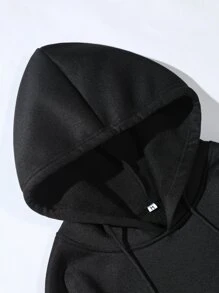 ROMWE MEN Grunge Punk Men Floral & Letter Graphic Drawstring Thermal Hoodie, School - Black - View 4