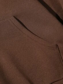 ROMWE MEN Guys Letter Graphic Drawstring Thermal Lined Hoodie - Coffee Brown - View 5