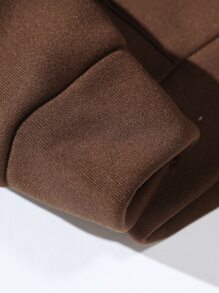 ROMWE MEN Guys Letter Graphic Drawstring Thermal Lined Hoodie - Coffee Brown - View 3