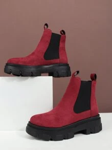 Women's Casual Classic Soft & Comfortable, Round Toe Velvet Slip-On Ankle Boots - Red - View 1