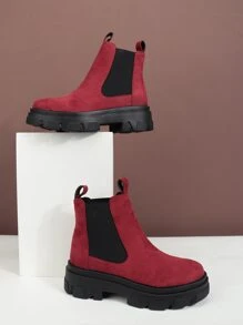 Women's Casual Classic Soft & Comfortable, Round Toe Velvet Slip-On Ankle Boots - Red - View 2