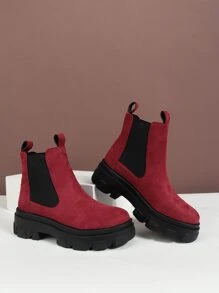 Women's Casual Classic Soft & Comfortable, Round Toe Velvet Slip-On Ankle Boots - Red - View 3