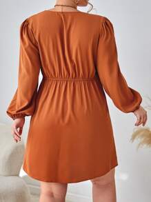 SHEIN Clasi Vestido bajo cruzado de manga farol - Naranja Quemada - Ver 2
