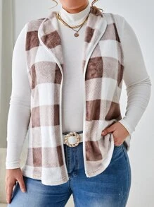 SHEIN LUNE Plus Buffalo Plaid Print Open Front Vest Coat Without Tee In Fall/Winter - Multicolor - View 1