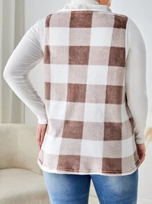 SHEIN LUNE Plus Buffalo Plaid Print Open Front Vest Coat Without Tee In Fall/Winter - Multicolor - View 2