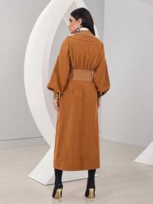 Modelyn Lapel Neck Lantern Sleeve Coat - Brown - View 2