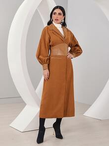 Modelyn Lapel Neck Lantern Sleeve Coat - Brown - View 4