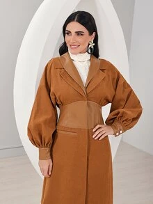 Modelyn Lapel Neck Lantern Sleeve Coat - Brown - View 5