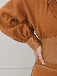 Modelyn Lapel Neck Lantern Sleeve Coat - Brown - View 6