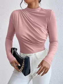 Almamuse Body ajustado con drapeado para mujer, ropa de otoño - Rosa Pálido - Ver 3