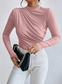 Almamuse Body ajustado con drapeado para mujer, ropa de otoño - Rosa Pálido - Ver 5