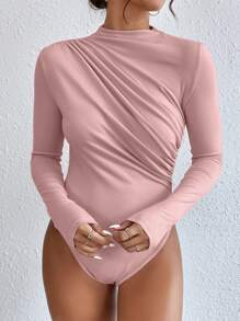 Almamuse Body ajustado con drapeado para mujer, ropa de otoño - Rosa Pálido - Ver 6