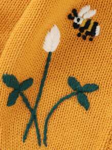 Bebé Cárdigan con bordado de dibujos animados con botón delantero