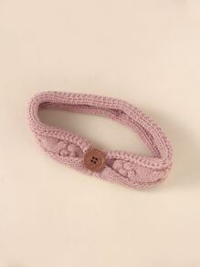 Baby Turtle Neck Button Detail Sweater Vest & Headband - Pink - View 3