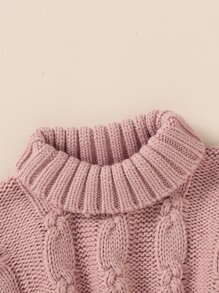 Baby Turtle Neck Button Detail Sweater Vest & Headband - Pink - View 4