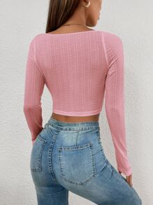 SHEIN Essnce Sweetheart Neck Crop Tee - Pink - View 3