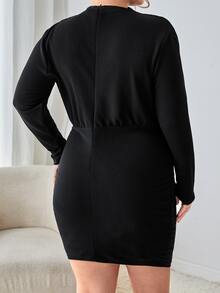 SHEIN LUNE Plus Mock Neck Ruched Bodycon Dress - Black - View 2