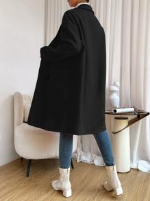 SHEIN X Lucía Bellido SHEIN EZwear Áo khoác ngoài màu đen cổ ve hai hàng khuy cho mùa thu/đông - màu đen - Xem 2