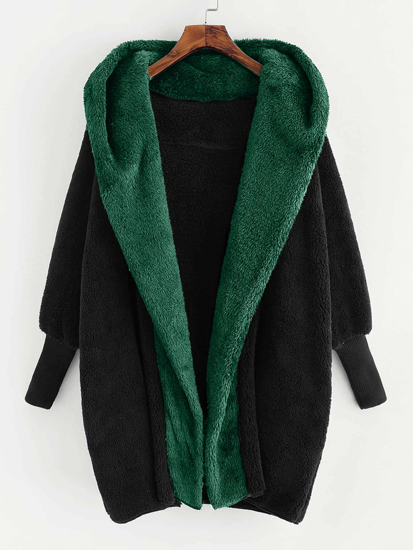 Mulvari Chaqueta teddy con capucha de parte delantera abierta - Verde Oscuro - Ver 1