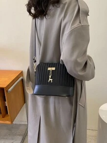 Metal Decor Square Bag - Black - View 2
