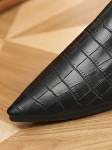 Crocodile Embossed Point Toe Loafers - Black - View 5