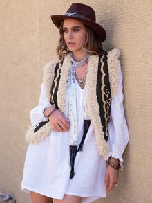 Rusttydustty Women's Faux Fur Vest Jacket, Warm And Fashionable For Fall/Winter - Black - View 3