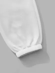 SHEIN PETITE Women Solid Elastic Waist White Sweatpants Graduation,Back To School Outfits,Graduation,Teacher Outfits For Women,Back To School - White - View 6