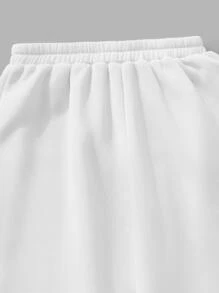 SHEIN PETITE Women Solid Elastic Waist White Sweatpants Graduation,Back To School Outfits,Graduation,Teacher Outfits For Women,Back To School - White - View 5