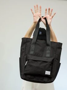 1个男士纯色拉链手提包，休闲简约字母印花大容量多功能笔记本电脑包沙滩周末包 - 黑色 - 查看 4