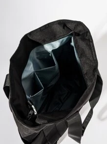 1个男士纯色拉链手提包，休闲简约字母印花大容量多功能笔记本电脑包沙滩周末包 - 黑色 - 查看 6