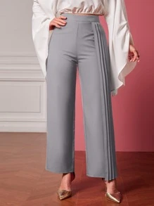 Mulvari Pleated Panel Straight Leg Trousers - Grey - View 1