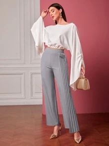 Mulvari Pleated Panel Straight Leg Trousers - Grey - View 5