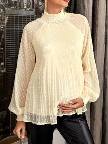 SHEIN Maternity Mock Neck Swiss Dot Top - Yellow - View 1
