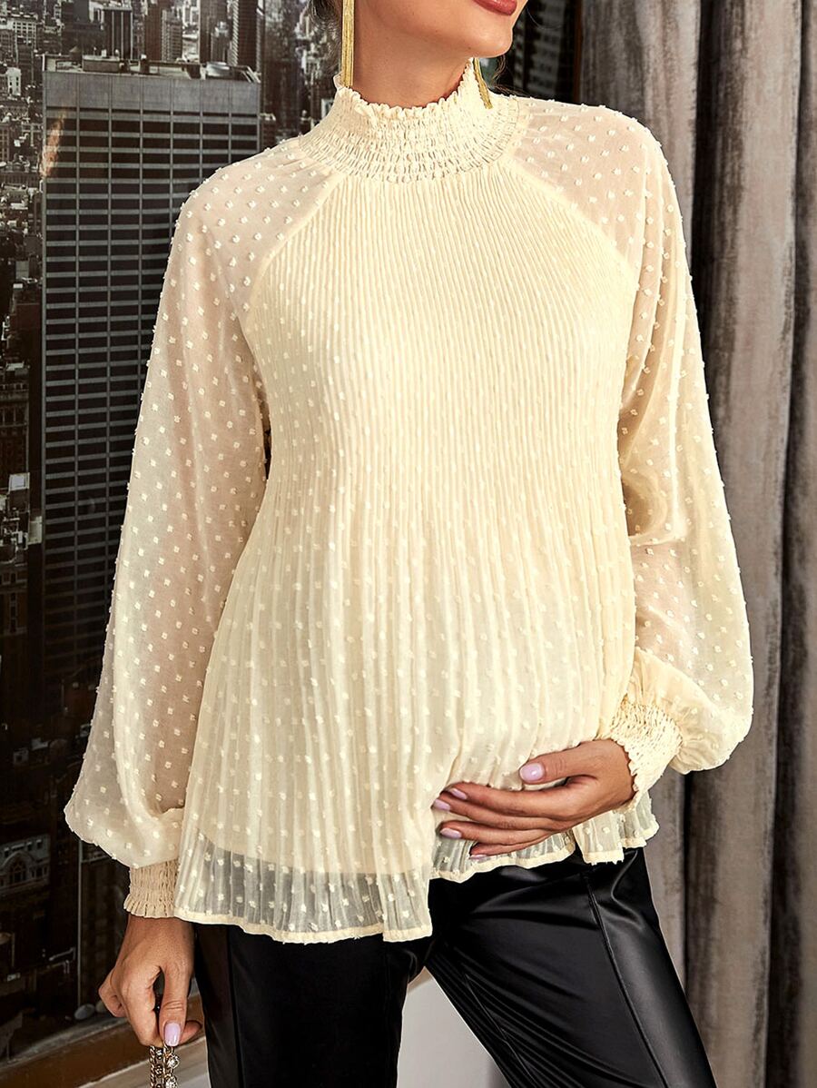 SHEIN Maternity Mock Neck Swiss Dot Top - Yellow - View 1