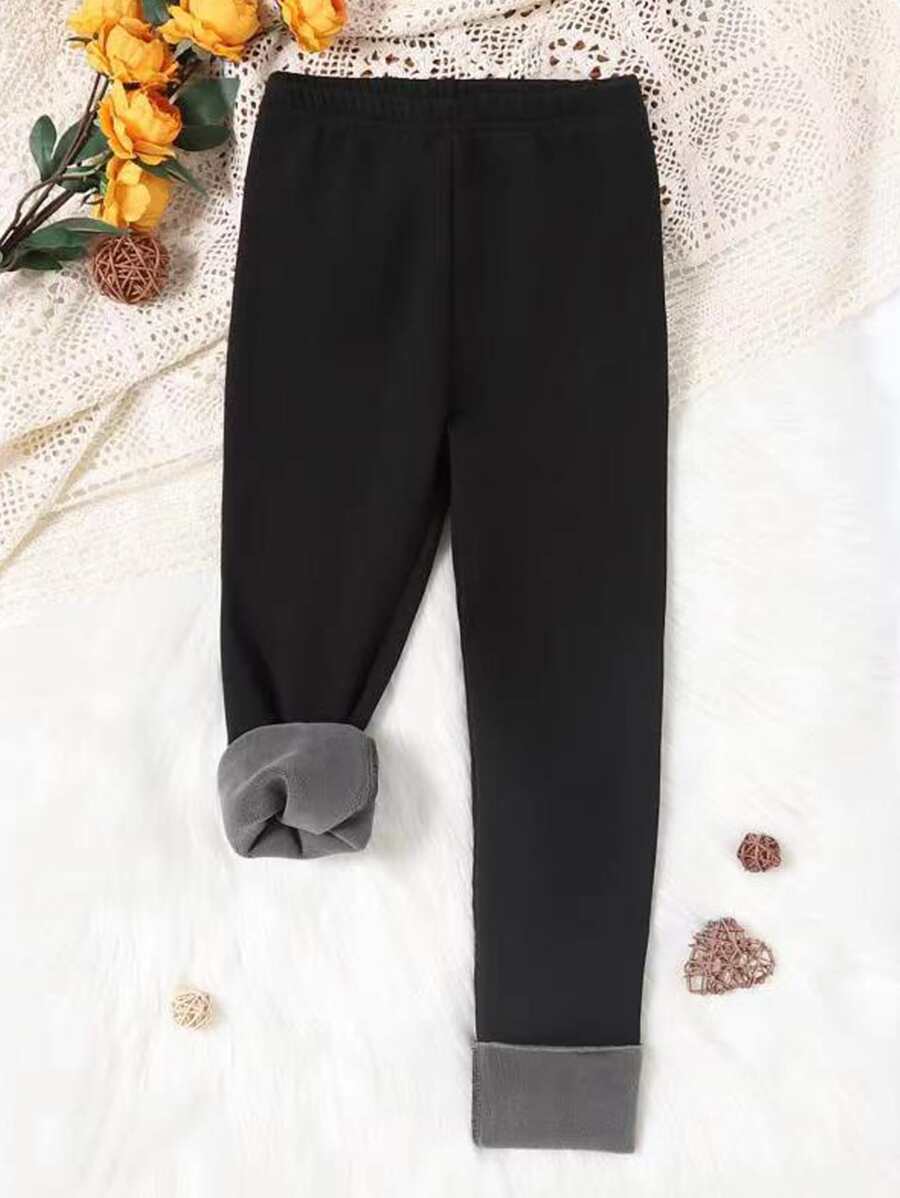 Tween Girl Rolled Hem Leggings - Black - View 1