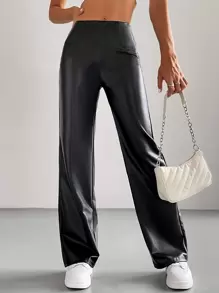 Muchica 高腰PU皮革直筒褲