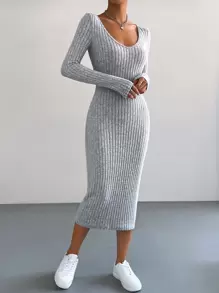 SHEIN Essnce Ribbed Knit Bodycon Dress - Light Grey - View 5