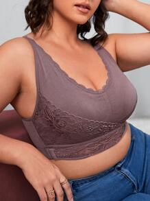 Women's Plus Size Mauve Purple Baroque Lace Bralette Bra Comfortable And Elegant Style Lingerie - Mauve Purple - View 1