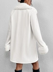 SHEIN BAE Abrigo cuello de borreguito con bolsillos oblicuos - Blanco - Ver 2
