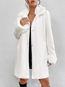 SHEIN BAE Abrigo cuello de borreguito con bolsillos oblicuos - Blanco - Ver 4