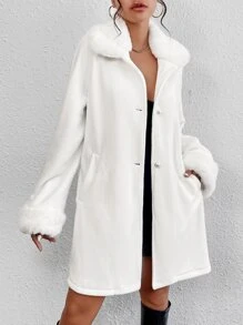 SHEIN BAE Abrigo cuello de borreguito con bolsillos oblicuos - Blanco - Ver 5