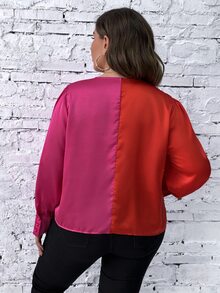 SHEIN LUNE Plus Two Tone Twist Front Blouse - Multicolor - View 2
