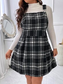 SHEIN Unity Vestido overol de cuadros sin camiseta - Blanco y Negro - Ver 1