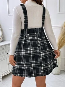 SHEIN Unity Vestido overol de cuadros sin camiseta - Blanco y Negro - Ver 2