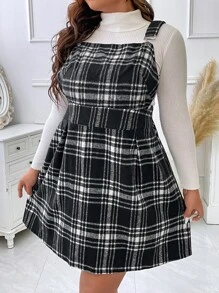 SHEIN Unity Vestido overol de cuadros sin camiseta - Blanco y Negro - Ver 4