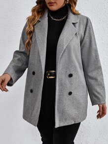 SHEIN LUNE Plus Lapel Neck Double Breasted Overcoat - Dark Grey - View 5