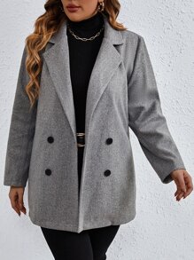 SHEIN LUNE Plus Lapel Neck Double Breasted Overcoat - Dark Grey - View 6