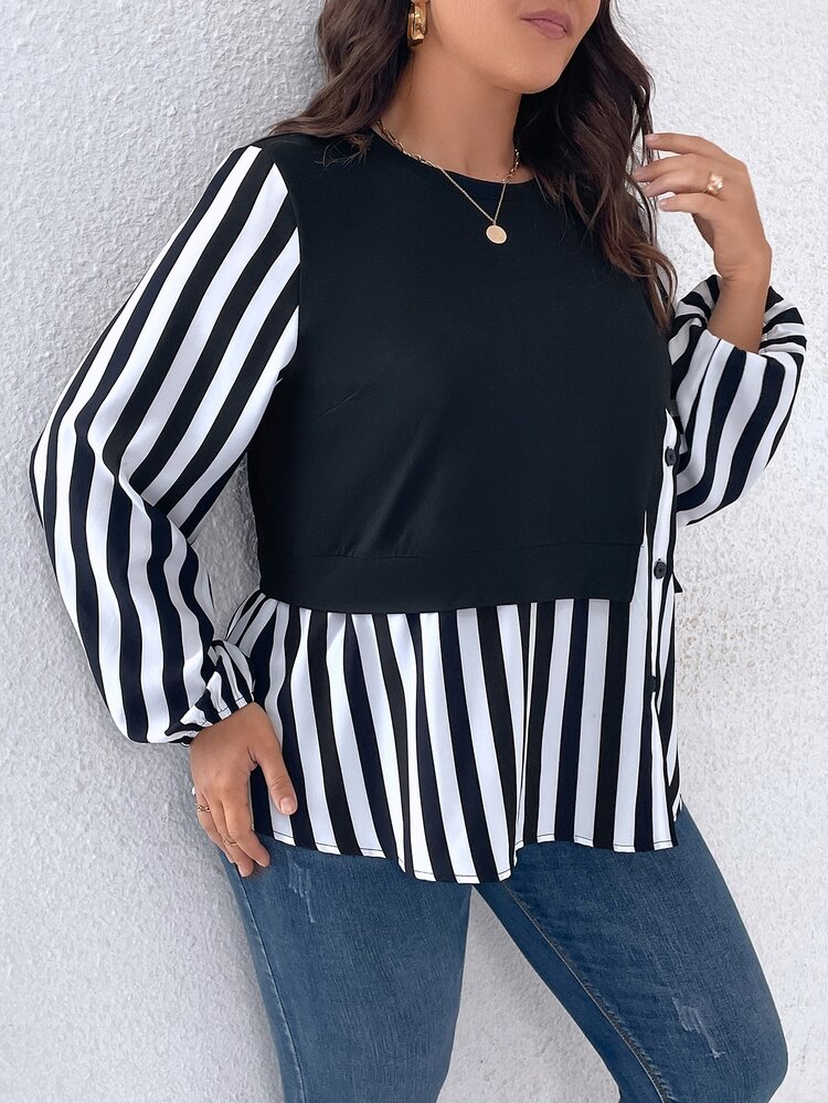 SHEIN Clasi Top con estampado de rayas con diseño de botón - Blanco y Negro - Añade 4