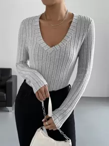 Muchica 夏裝 V 領羅紋針織 T 卹